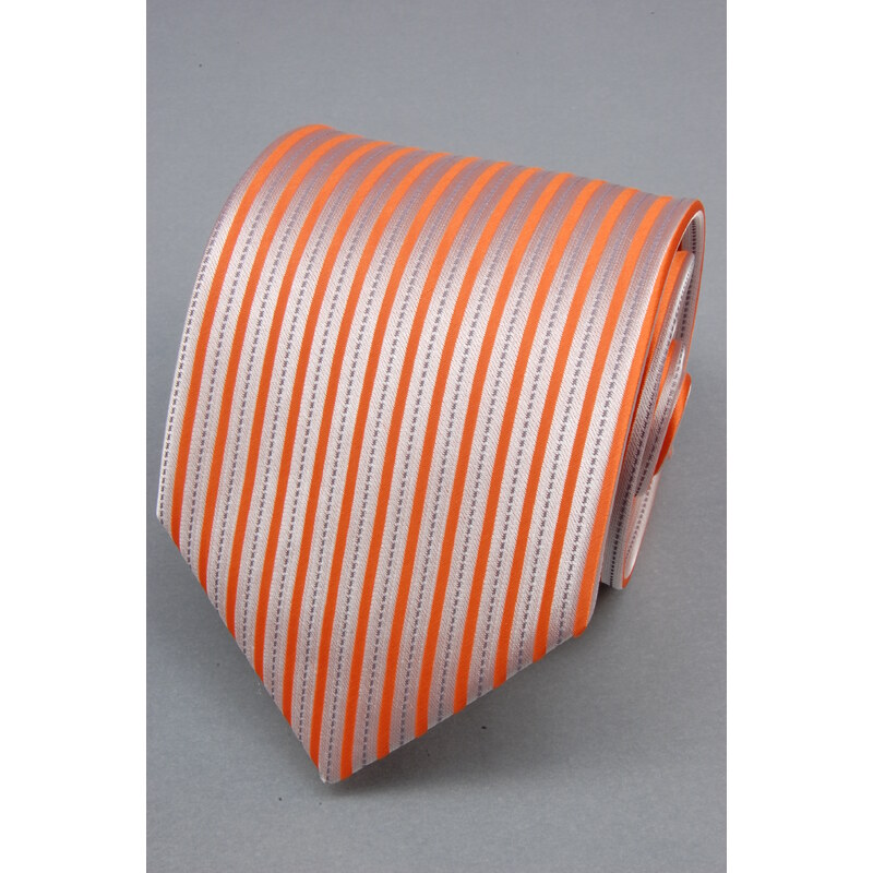 Avantgard Oranžová luxusní kravata s přerušovanými jemnými proužky _