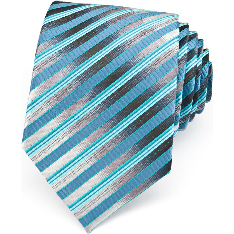 Avantgard Tyrkysová luxusní proužkovaná kravata s vystínovaným tmavším podkladem _