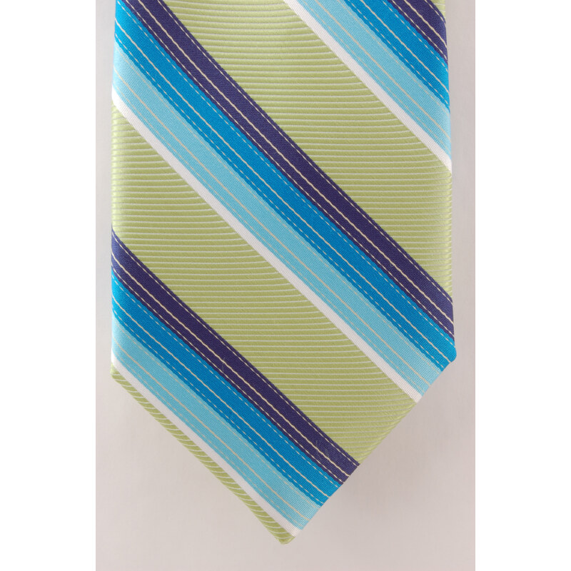 Avantgard Světle zelená luxusní kravata s modrými a bílými pruhy _