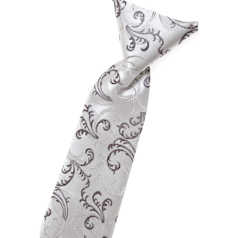Avantgard Stříbrná chlapecká kravata s tmavším květovaným vzorem