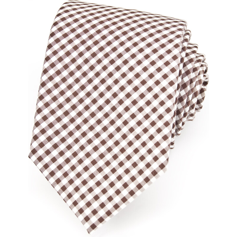 Avantgard Světle hnědá luxusní bavlněná kravata s mřížkou