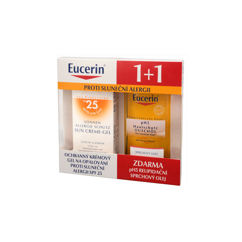 Eucerin Ochranný krémový gel na opalování proti sluneční alergii SPF 25 + Relipidační sprchový olej pro citlivou pokožku pH5 ZDARMA