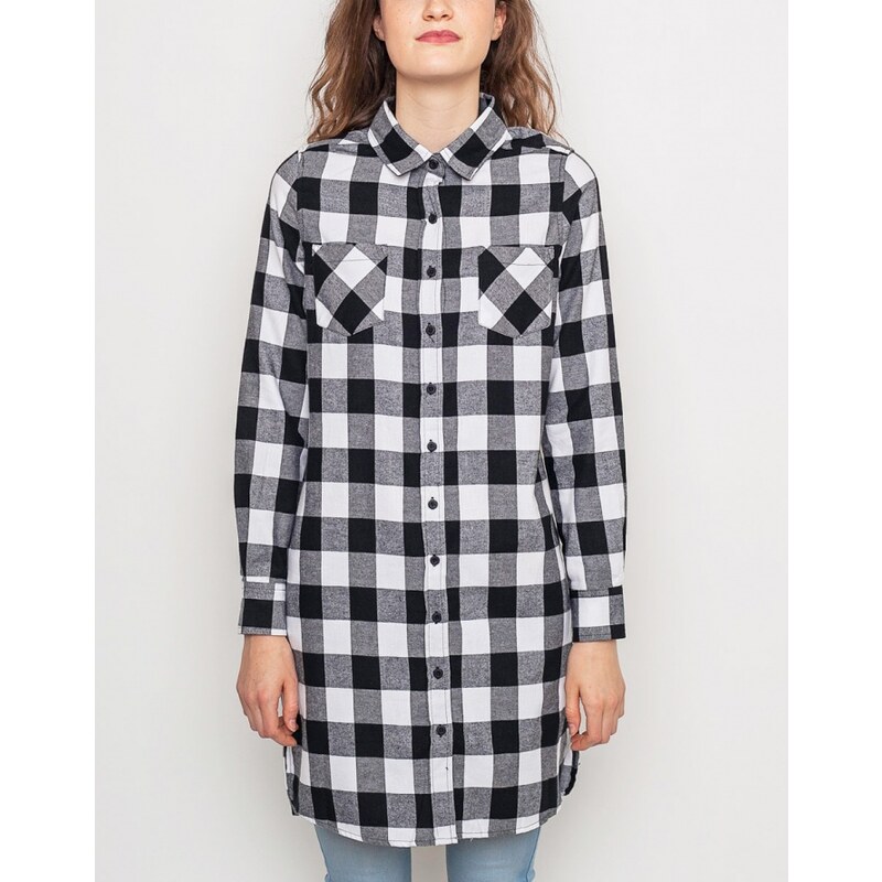 Šaty Urban Classics Checked Flanell Shirt Dress blk/wht