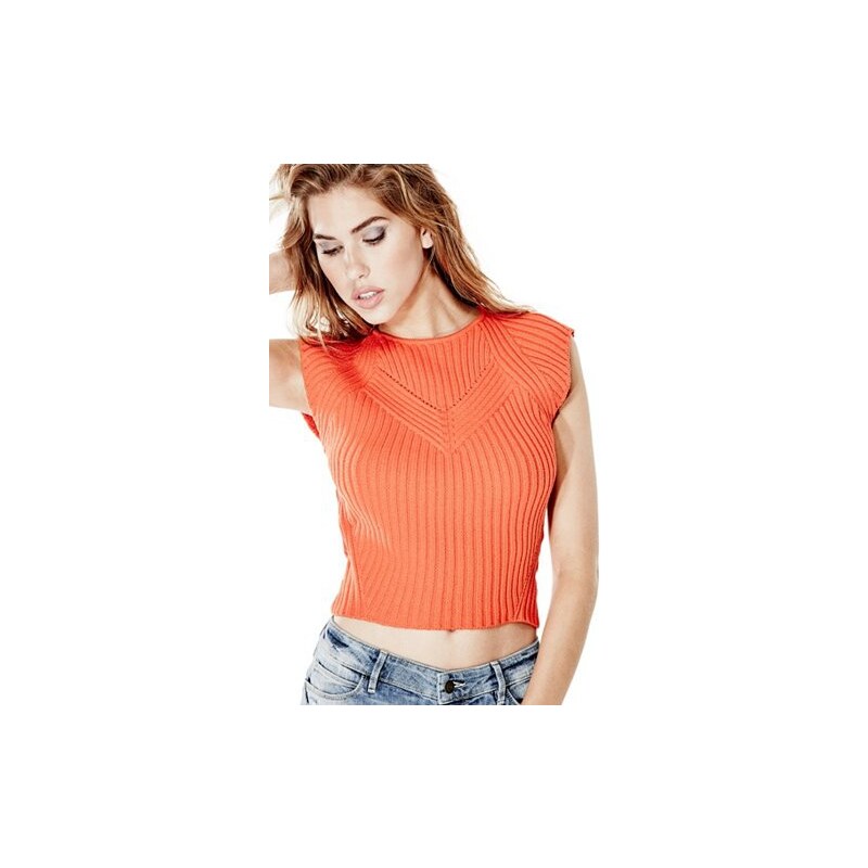 Halenka Guess Daria Cap-Sleeve Cutout Sweater oranžová