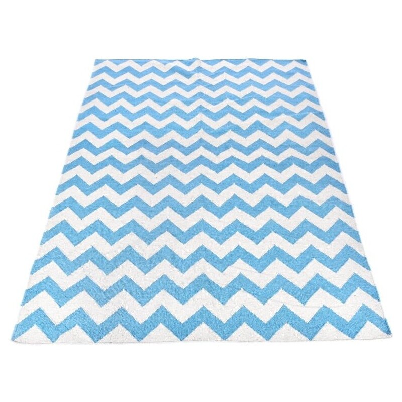 Vlněný koberec Geometry Zic Zac Blue & White, 160x230 cm