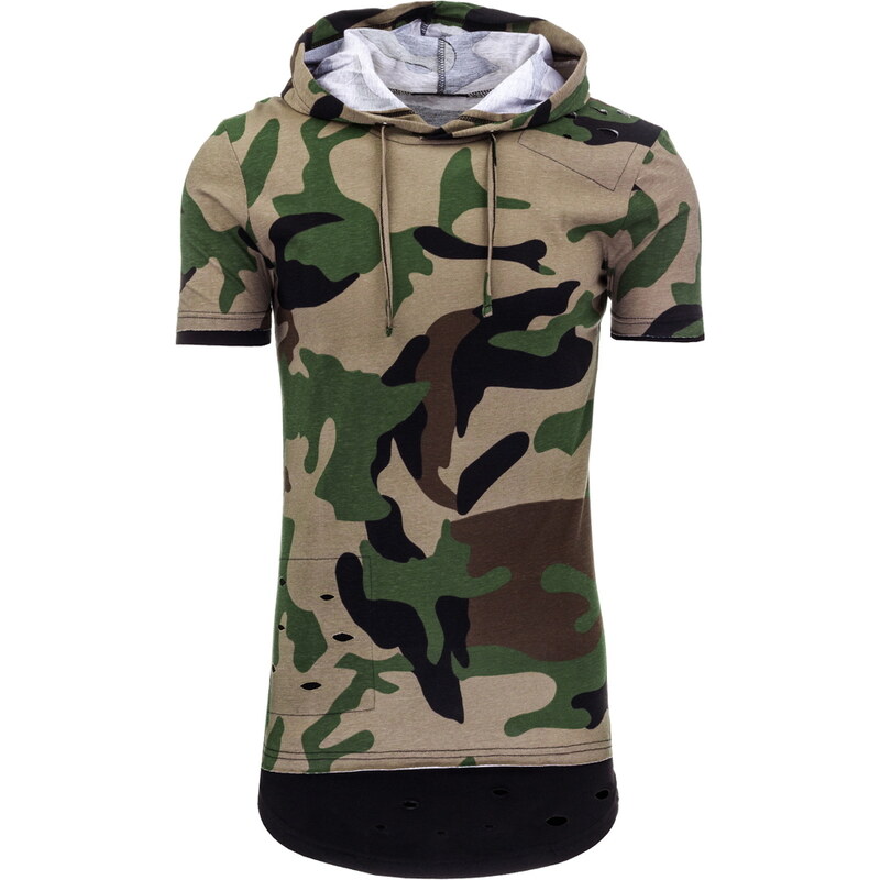 Pánské army triko s kapucí - zelená Velikost: XL