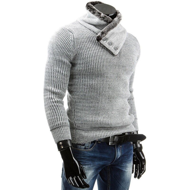 Coolbuddy Pánský svetr se stojatým límcem s kožešinou 4270