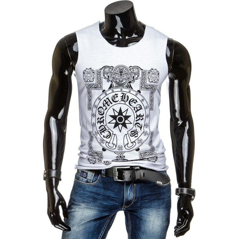 Coolbuddy Pánské bílé tričko bez rukávů s potiskem Ornament 5211 Velikost: XL