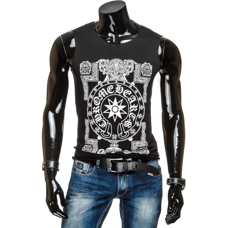 Coolbuddy Pánské černé tričko bez rukávů s potiskem Ornament 5210