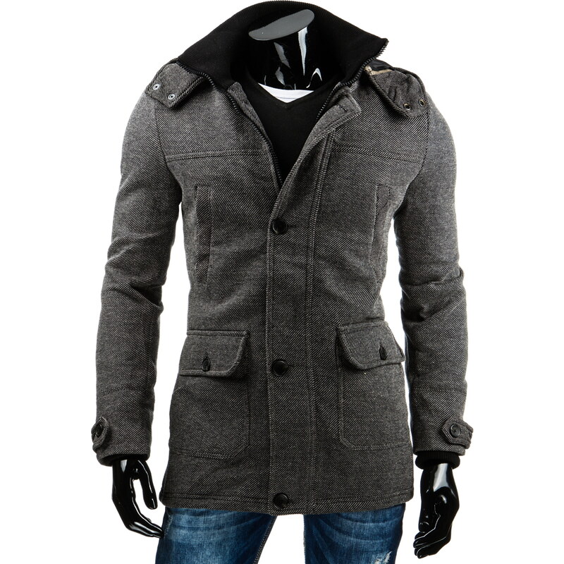 Coolbuddy Jednořadý šedý pánský kabát na zip a knoflíky Finder 6759 Velikost: 3XL