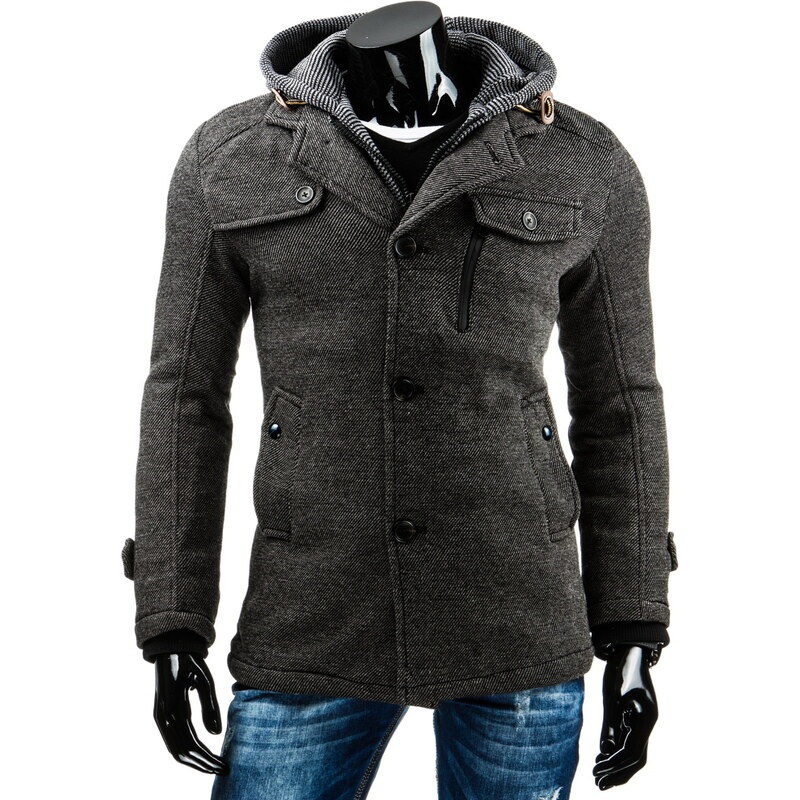 Coolbuddy Tmavě šedý kabát s odnímatelnou kapucí Remy 6760 Velikost: 3XL