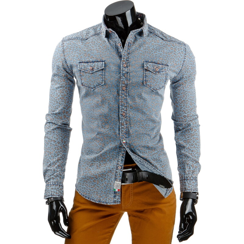 Coolbuddy Džínová košile s jemným vzorem a dlouhým rukávem 6880