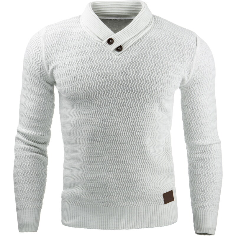 Coolbuddy Pánský bílý svetr s ozdobným límcem Redy 7049 Velikost: L