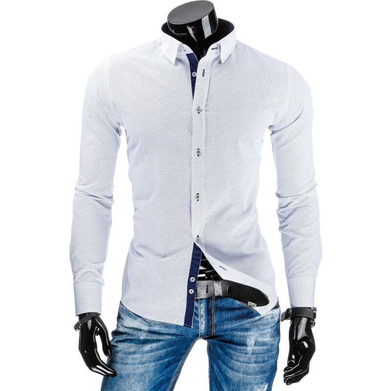 Coolbuddy Bílá pánská košile s dlouhým rukávem a jemným vzorkem 7458