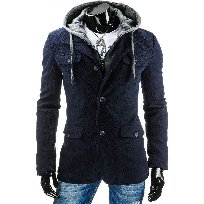 Coolbuddy Pánský jednořadý modrý kabát 7760 Velikost: 3XL