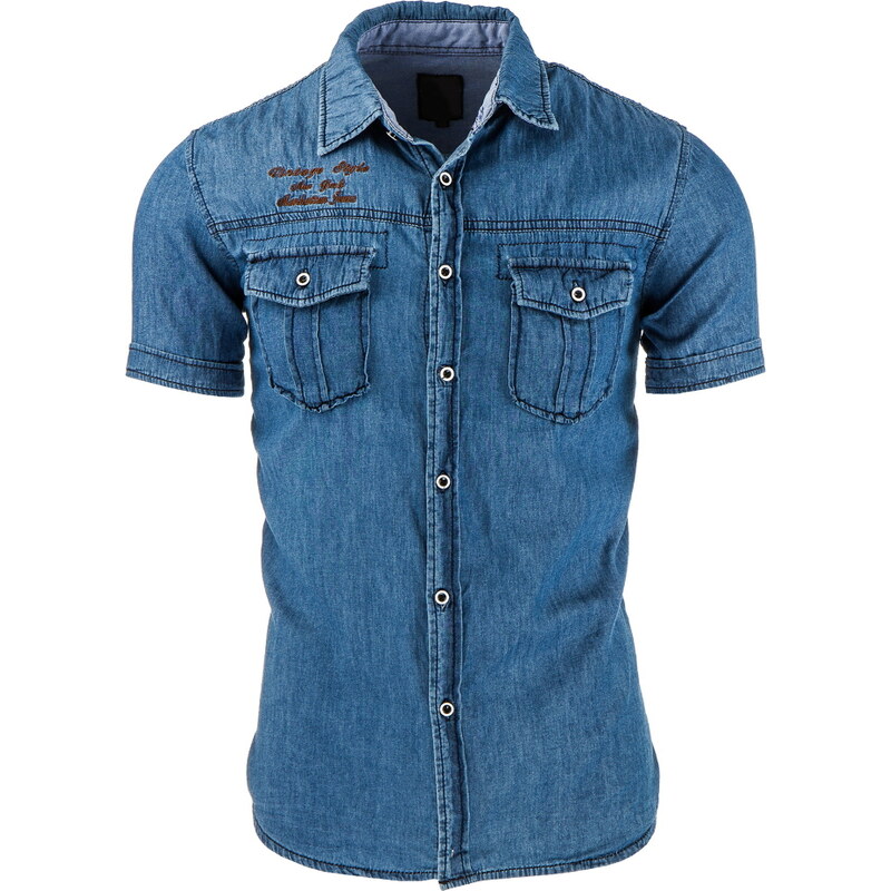 Coolbuddy Světle modrá pánská džínová košile s krátkým rukávem Seet 8091