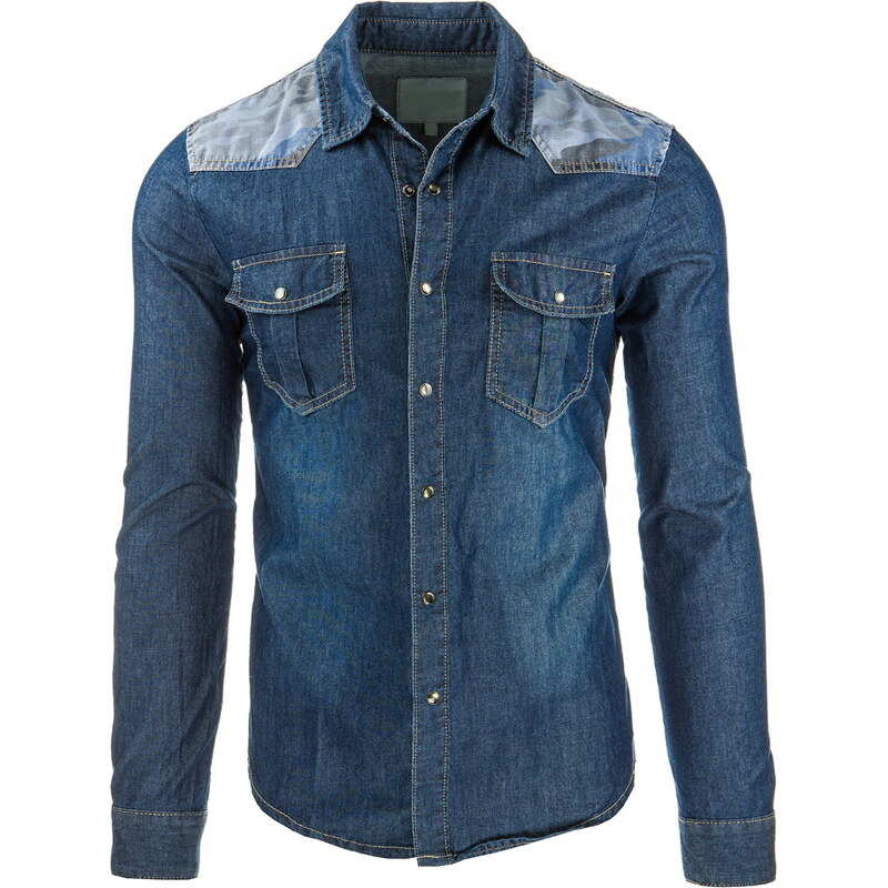 Coolbuddy Pánská džínová košile s dlouhým rukávem a ozdobnými nárameníky Denis 8079