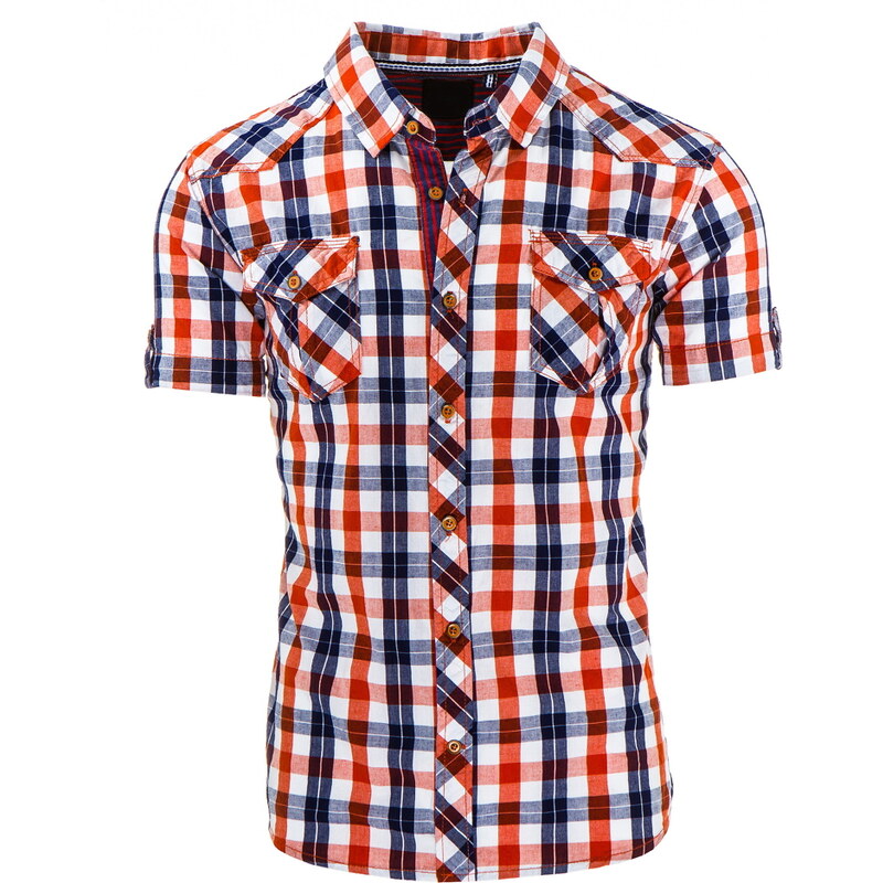 Coolbuddy Pánská kostkovaná košile s krátkým rukávem slim-fit Rek 8289