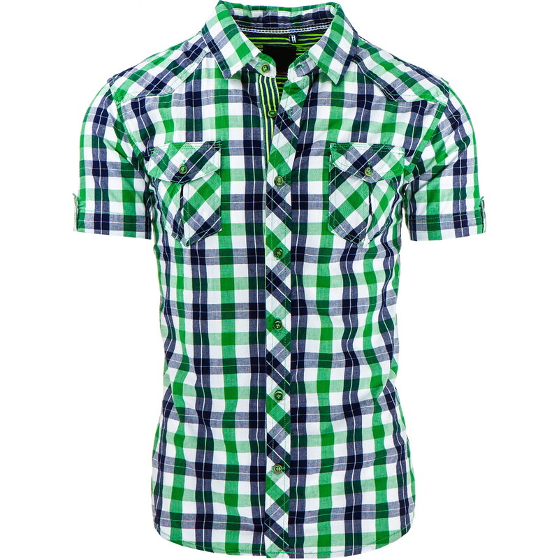 Coolbuddy Pánská kostkovaná košile s krátkým rukávem slim-fit Rek 8290