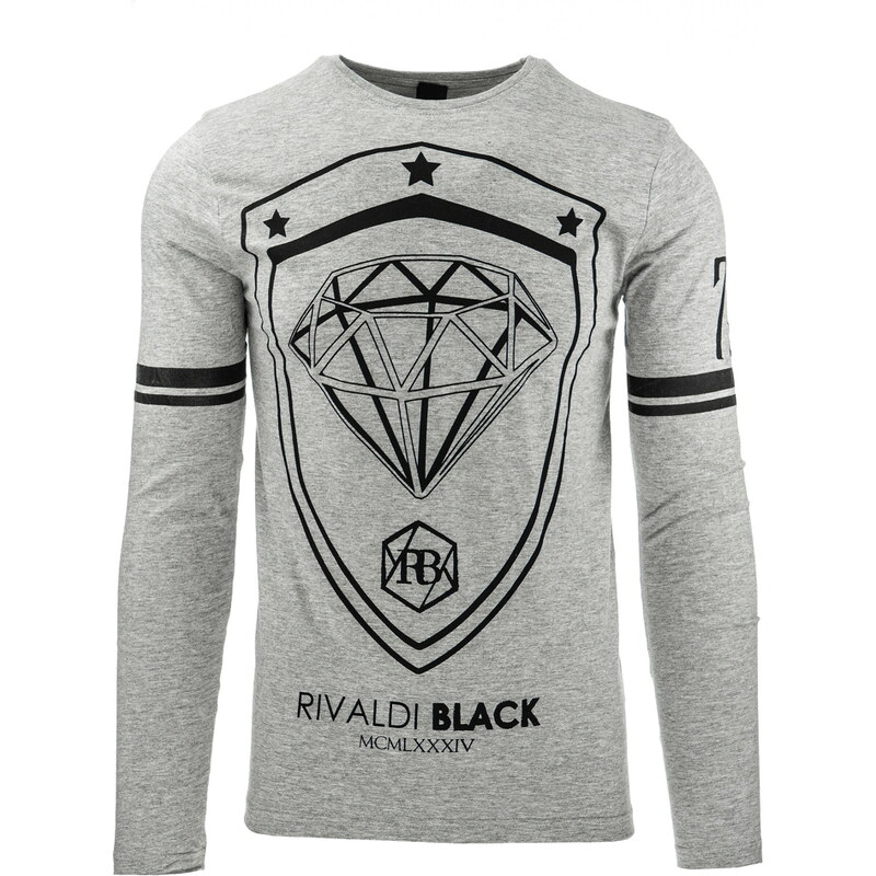 Coolbuddy Pánské šedé tričko s dlouhým rukávem a velkým potiskem Diamant 8314