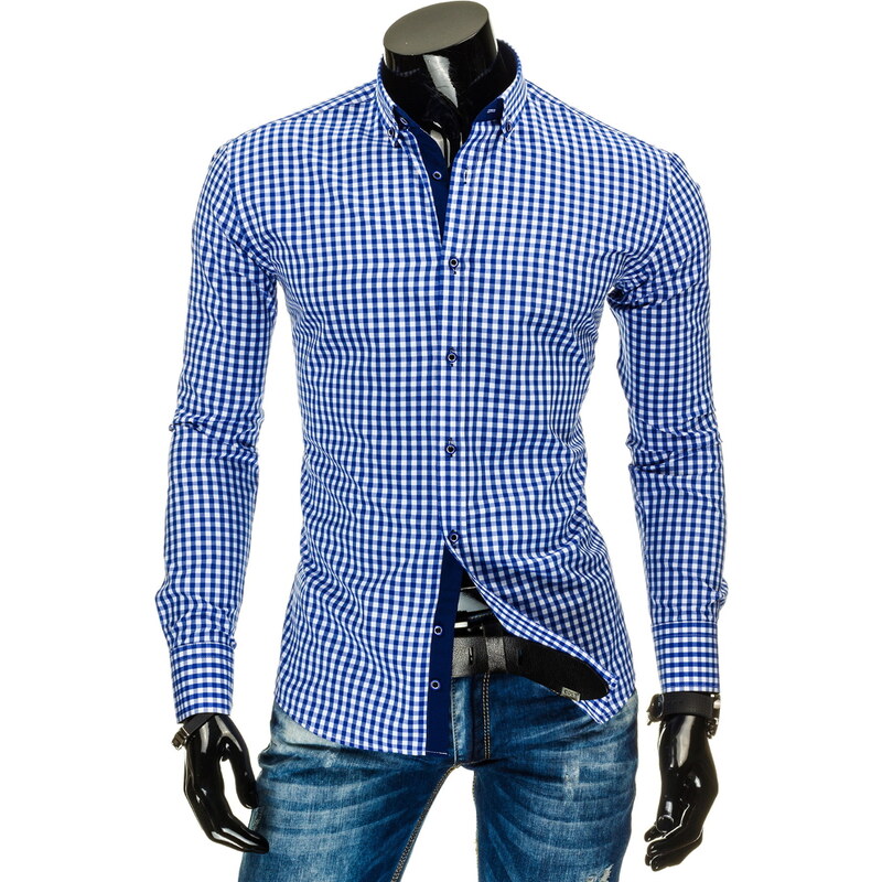 Coolbuddy Pánská modrá kostkovaná košile s dlouhým rukávem Rend 8489 Velikost: XXL
