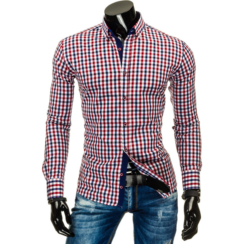 Coolbuddy Pánská kostkovaná košile s dlouhým rukávem slim-fit Roos 8502