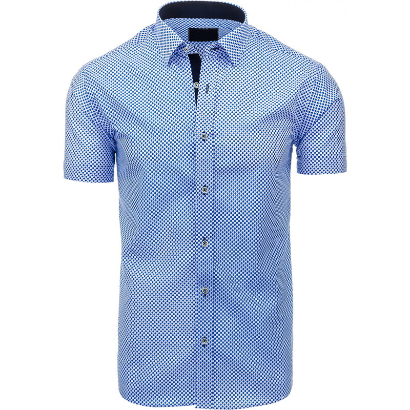 Coolbuddy Pánská modrá puntíkovaná košile s krátkým rukávem Bruno 8520