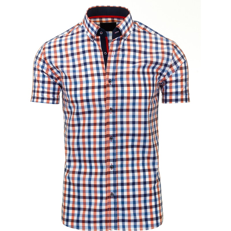 Coolbuddy Pánská kostkovaná košile s krátkým rukávem slim fit 8634