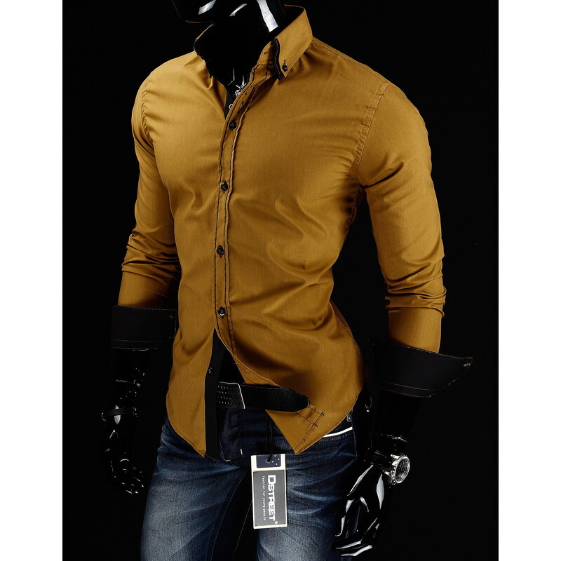 Coolbuddy Karamelová pánská košile s dlouhým rukávem 2312