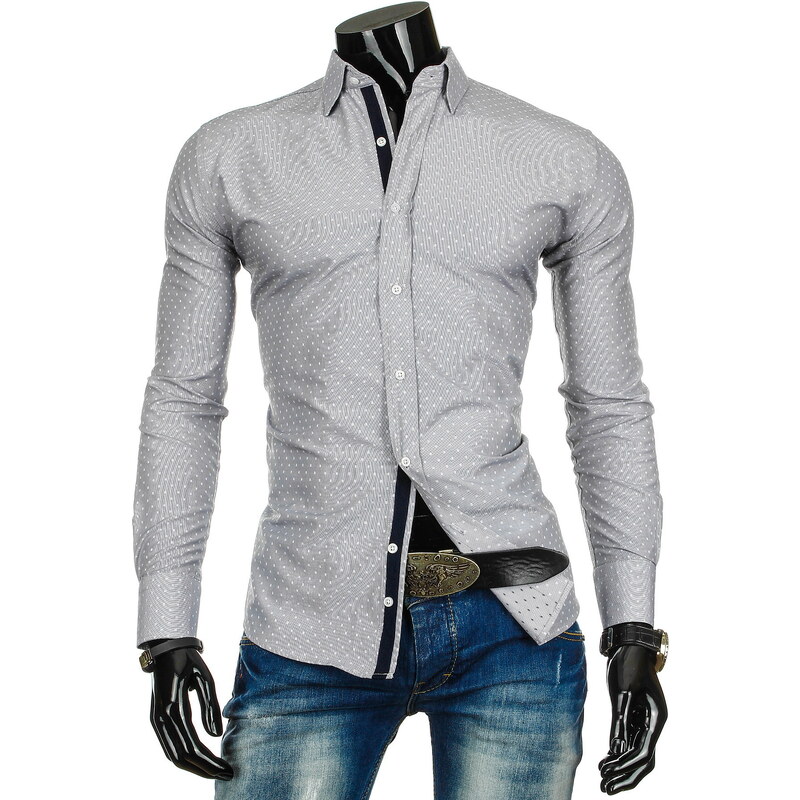 Coolbuddy Pánská šedá košile s jemným vzorem a dlouhým rukávem 2600 Velikost: XL