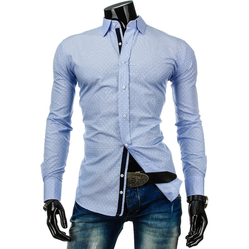 Coolbuddy Pánská azurová košile s jemným vzorem a dlouhým rukávem 2601