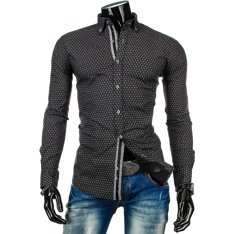 Coolbuddy Černá pánská košile s jemným vzorem a dlouhým rukávem 2607 Velikost: XL