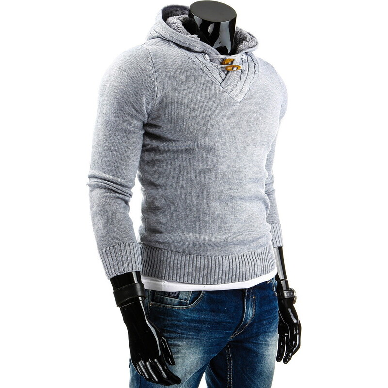 Coolbuddy Šedý pánský svetr s kapucí 3838