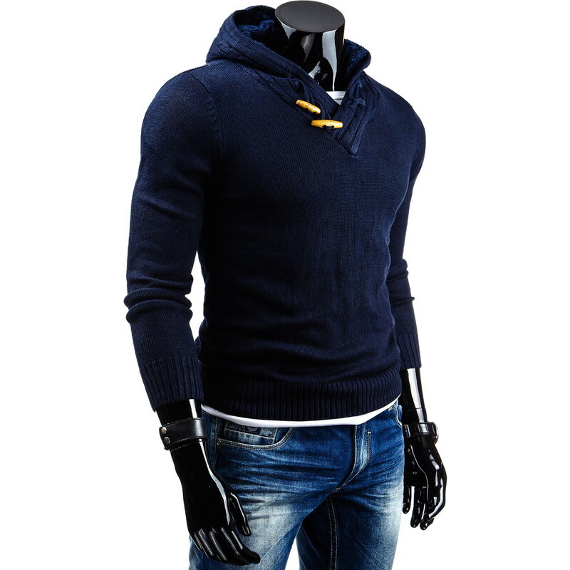 Coolbuddy Modrý pánský svetr s kapucí 3841