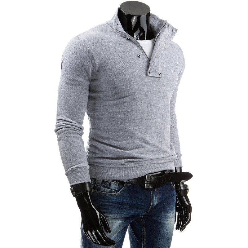 Coolbuddy Senzační pánský šedý svetr s vysokým límcem 4056