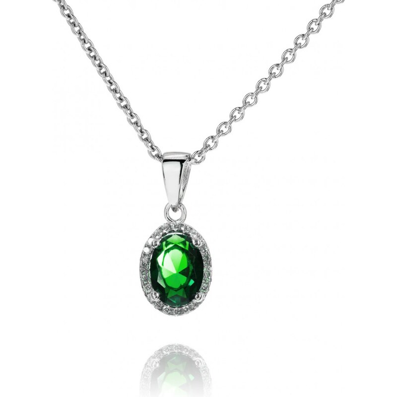 Meucci Stříbrný náhrdelník s oválným smaragdem a zirkony