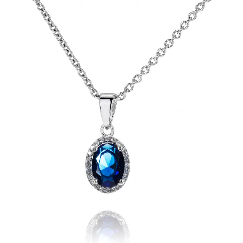 Meucci Stříbrný náhrdelník s oválným safírem a zirkony