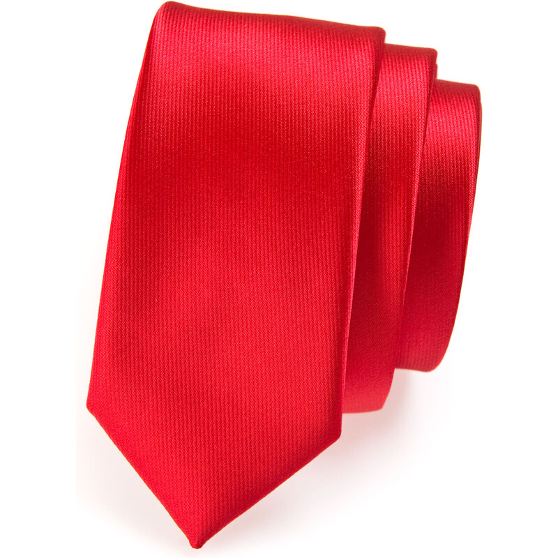 Avantgard Zářivě červená luxusní jednobarevná SLIM kravata _