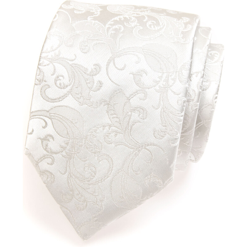 Avantgard Velmi světle smetanová jemně lesklá luxusní kravata s květovaným vzorem