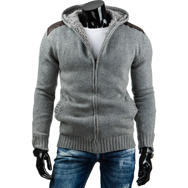 Pánský šedý svetr s kapucí wx0652 QS 681-1028