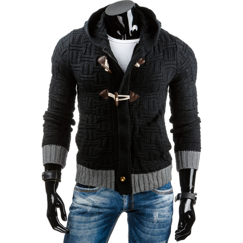 Pánský černý svetr s kapucí (wx0715)