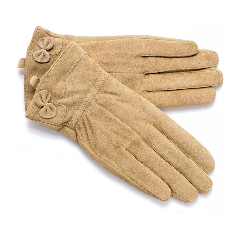 Dámské béžové semišové rukavice FINLAND (r17cL)