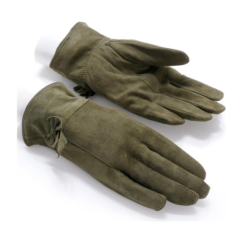 Dámské khaki semišové rukavice NORWAY (r18fM)