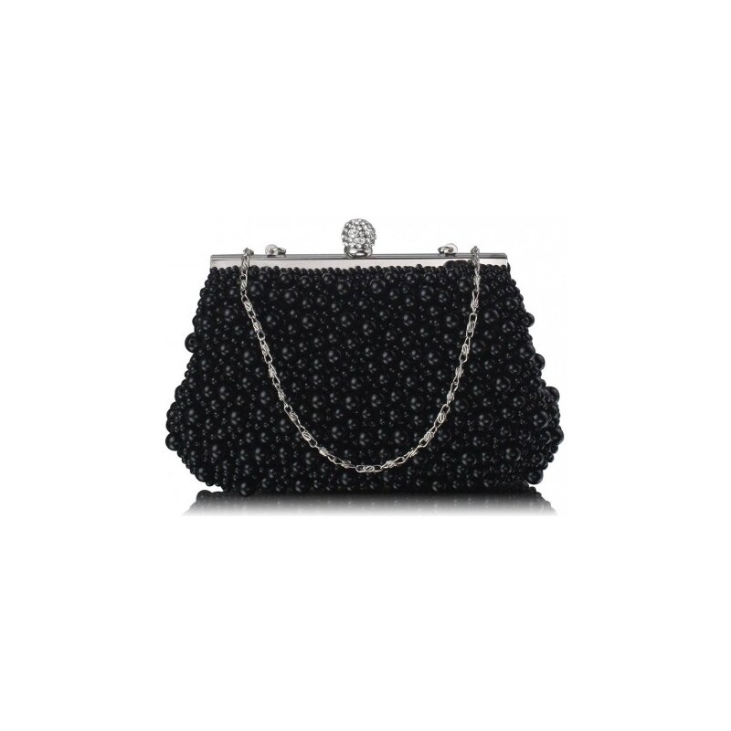 F.O. England Dámské luxusní psaníčko Vintage Beads Pearls Crystals černé, color Černá