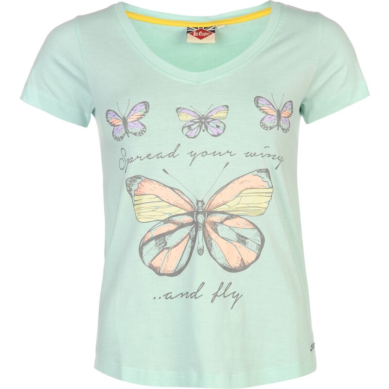 Triko Lee Cooper Butterfly V Neck T Shirt dámské Aqua
