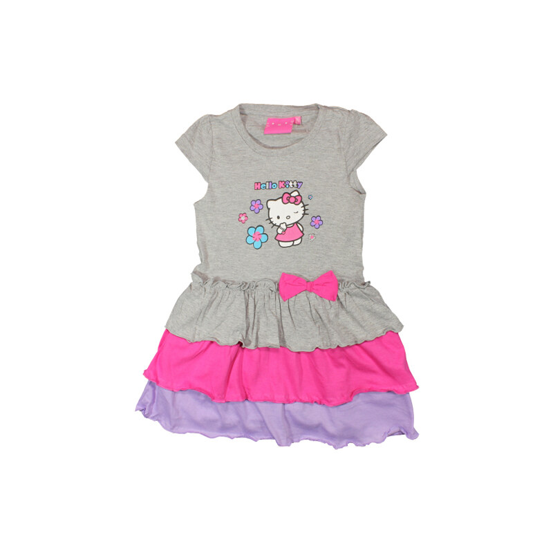 E plus M Dívčí šaty s volánky Hello Kitty - světle šedé