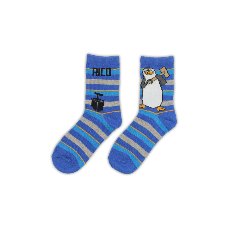 E plus M Chlapecké pruhované ponožky Tučňáci z Madagaskaru - modré