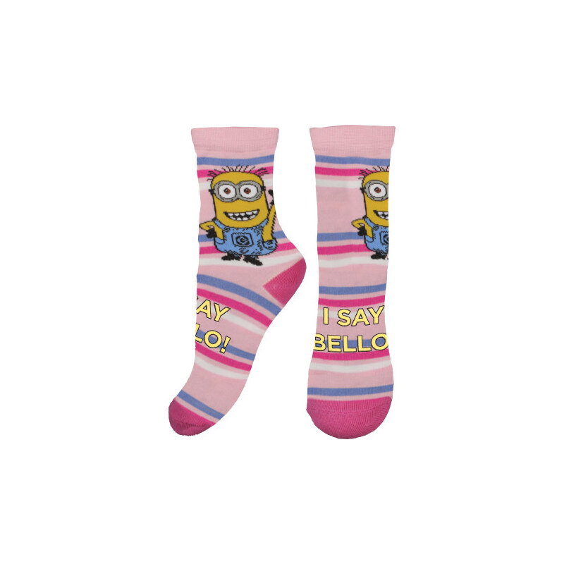 E plus M Dívčí pruhované ponožky Mimoni - růžové