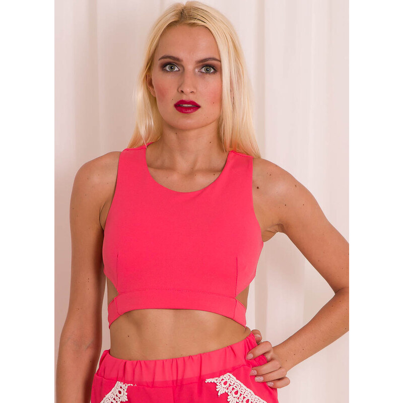 Glamorous by Glam Dámský crop top se zavazováním - růžová