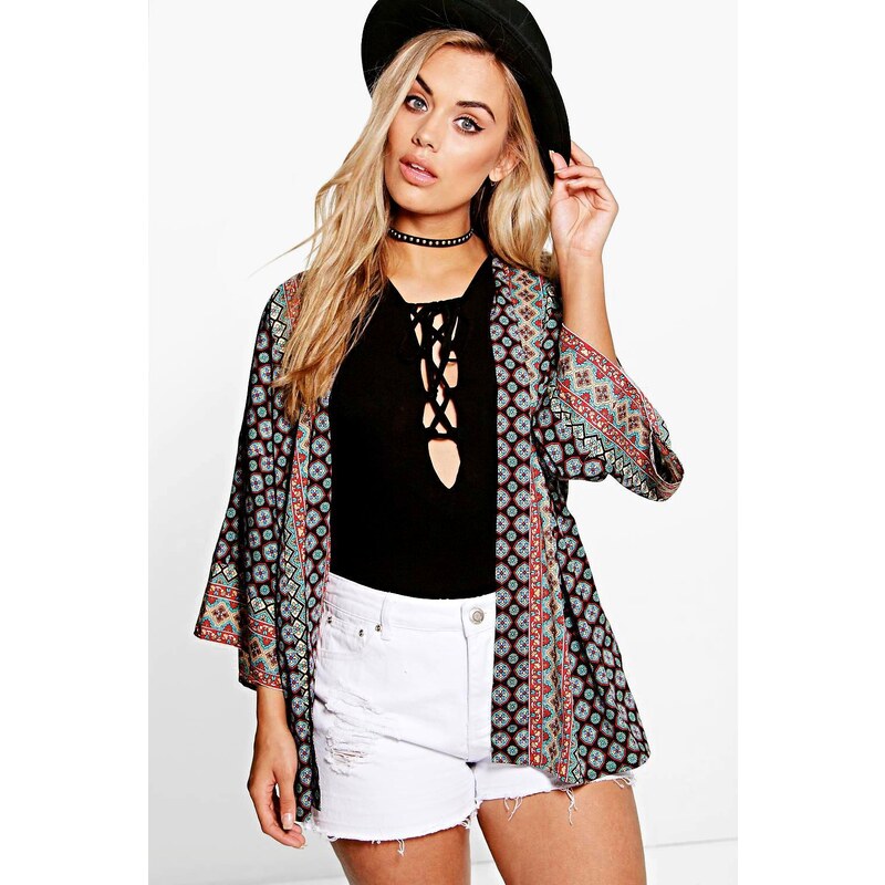 BOOHOO Pestrobarevné kimono Anna s rukávy 3/4 délky